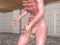 3D девку с большой грудью в туалете обвили и оттрахали щупальцы