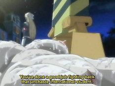 Сисястые хентай лесбиянки насаживаются на двухсторонний фаллос