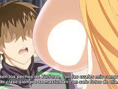 Грудастая хентай подруга набросилась на парня и подрочила член