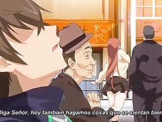 Грудастая хентай подруга набросилась на парня и подрочила член