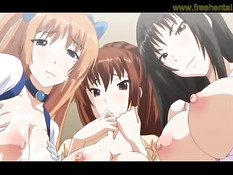 Грудастые хентай девушки дрочат парню член большими сиськами