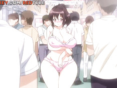 Сисястая хентай блондинка отсасывает у парня хуй и ебётся раком