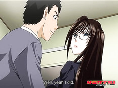 Очкастая хентай секретарша сосёт у мужика член и ебётся в офисе