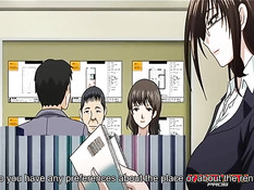 Очкастая хентай секретарша сосёт у мужика член и ебётся в офисе