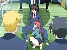 Паренёк дал пососать член хентай студентке с красными волосами