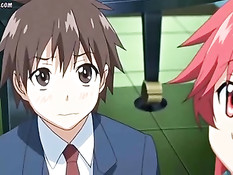 Паренёк дал пососать член хентай студентке с красными волосами