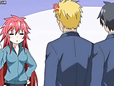 Паренёк дал пососать член хентай студентке с красными волосами