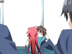 Паренёк дал пососать член хентай студентке с красными волосами