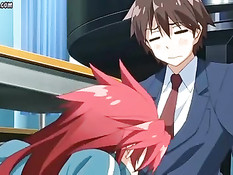 Паренёк дал пососать член хентай студентке с красными волосами