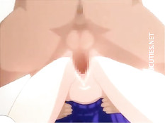 Сиськастую хентай студентку с торчащими сосками ебут на кровати