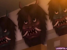 Грудастая хентай дьяволица садится на парня и прыгает на члене