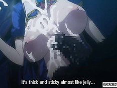 Хентай девке пришлось сосать у монстра пенис и дрочить сиськами