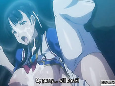 Хентай девке пришлось сосать у монстра пенис и дрочить сиськами