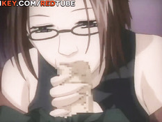 Очкастая хентай нимфоманка вынуждает парня заниматься сексом
