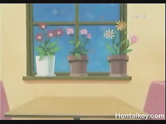 Красивая аниме подруга с зелёными волосами сосёт член в позе 69