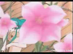 Красивая аниме подруга с зелёными волосами сосёт член в позе 69