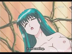 Красивая аниме подруга с зелёными волосами сосёт член в позе 69