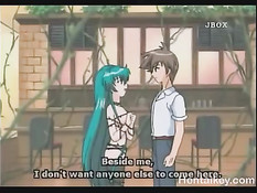 Красивая аниме подруга с зелёными волосами сосёт член в позе 69