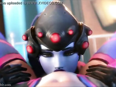 Девушка WidowMaker из игры Overwatch вылизала киску подружке