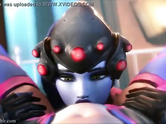 Девушка WidowMaker из игры Overwatch вылизала киску подружке
