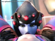 Девушка WidowMaker из игры Overwatch вылизала киску подружке