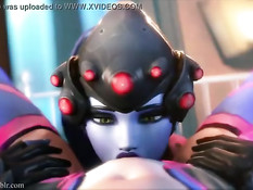 Девушка WidowMaker из игры Overwatch вылизала киску подружке