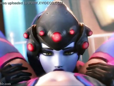 Девушка WidowMaker из игры Overwatch вылизала киску подружке