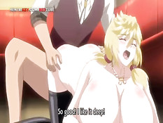 Сисястая хентай блондинка дрочит член своей грудью и сквиртует