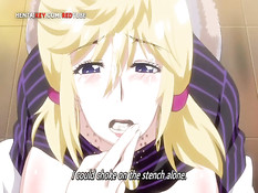 Сисястая хентай блондинка дрочит член своей грудью и сквиртует