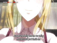 Красивая хентай блондинка с большой грудью трогает член парня