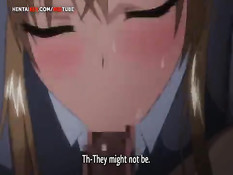 Красивая хентай блондинка с большой грудью трогает член парня