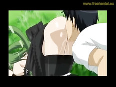 Голые аниме девки на пляже ласкают друг друга и ебутся с парнем