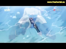 Голые аниме девки на пляже ласкают друг друга и ебутся с парнем