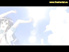 Голые аниме девки на пляже ласкают друг друга и ебутся с парнем