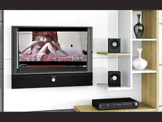 Любительница с тёмными волосами смотрит порнуху и мастурбирует