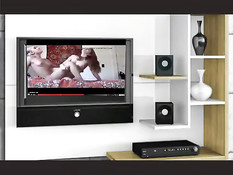 Любительница с тёмными волосами смотрит порнуху и мастурбирует