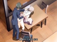 Возбуждённый парень оттрахал на столе сиськастую хентай девушку