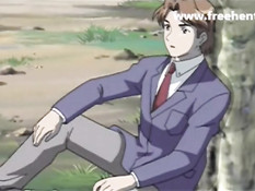 Уложил хентай подругу с красивой грудью на землю и оттрахал