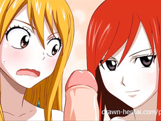 Две сексуальные хентай девчонки отсасывают член у знакомого парня