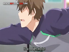 Грудастая хентай подружка раздевается и садится на парня сверху