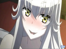 Возбуждённая аниме волчица с большой грудью прыгает на члене