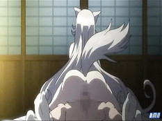 Возбуждённая аниме волчица с большой грудью прыгает на члене