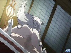 Возбуждённая аниме волчица с большой грудью прыгает на члене