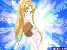 Соблазнительная хентай блондинка с большой грудью села на член