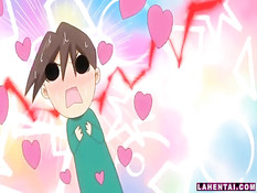 Соблазнительная хентай блондинка с большой грудью села на член