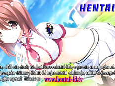 Сиськастая аниме брюнетка отсасывает член сидящему на стуле парню