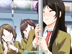 Сиськастая аниме брюнетка отсасывает член сидящему на стуле парню