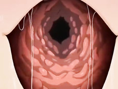 Сиськастая аниме брюнетка отсасывает член сидящему на стуле парню