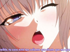 Снял лифчик с грудастой хентай подруги и заставил дрочить сиськами