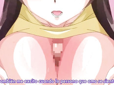 Снял лифчик с грудастой хентай подруги и заставил дрочить сиськами